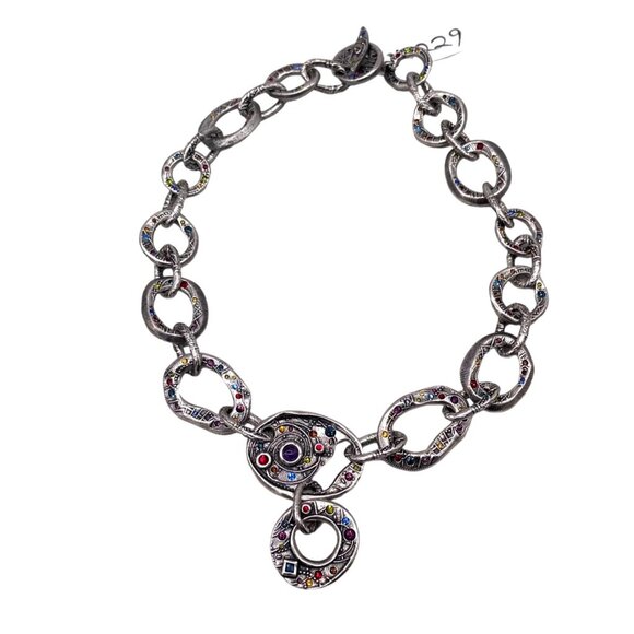Patricia Locke Chunky Large Link Multi Crystal Chain Necklace RARE N229 - Picture 1 of 7